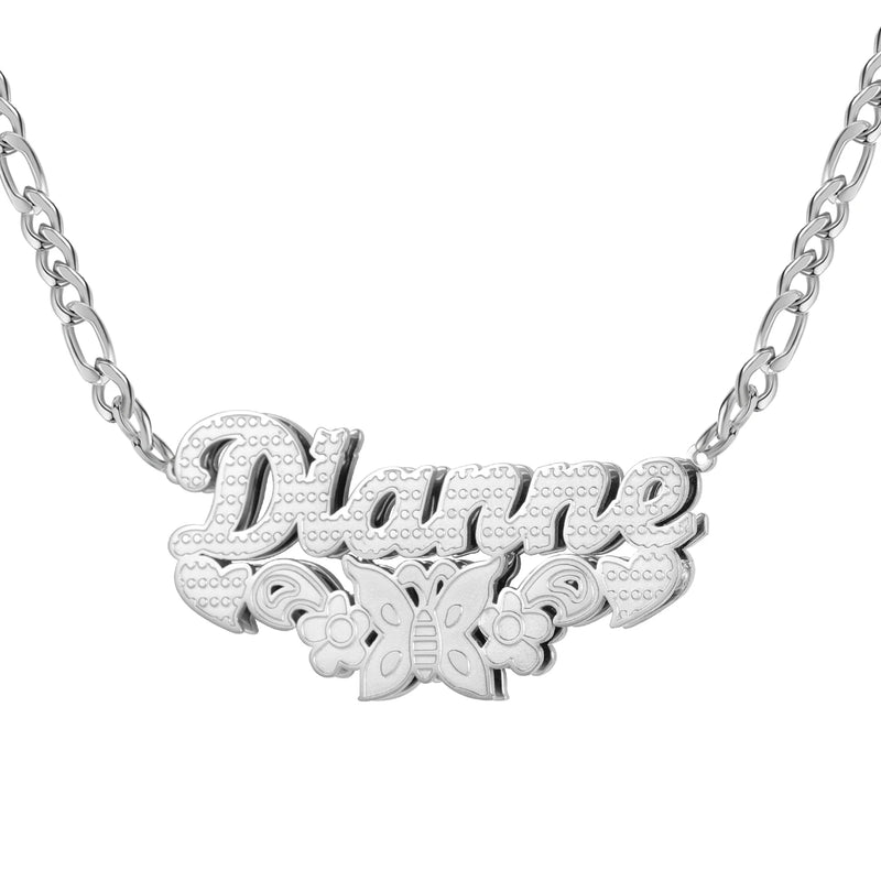 Butterfly Necklace With Name Double Layer Two Tone Personalized Name Necklace