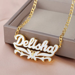 Double Layer Butterfly Necklace With Name Personalized Name Necklace For Women