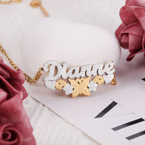 Butterfly Necklace With Name Double Layer Two Tone Personalized Name Necklace