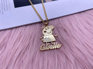 Cartoon Character Engraved Photo Necklace Kids Birthday Jewelry