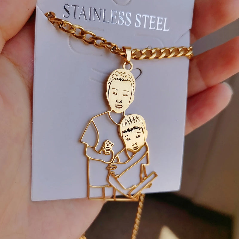 Kids Photo Pendant Custom Necklace Stainless Steel Boys Girls Birthday Gift