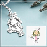 Custom Children's Drawing 925 Silver Keychain, Creative Gift