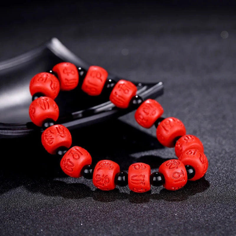 Chinese Red Organic Cinnabar Beads Elastic Bracelet Natural DIY Accessories