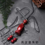 Cinnabar Buddha Hand Key Chain Chinese Charm Amulet Bag Buckle Pendant