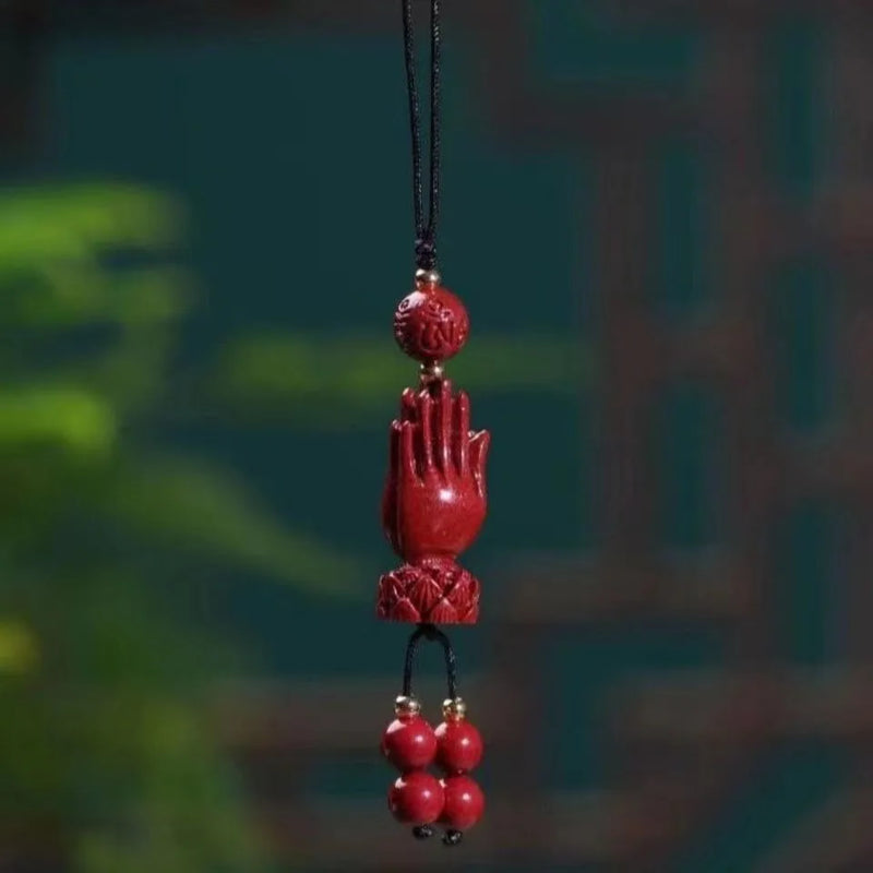 Cinnabar Buddha Hand Key Chain Chinese Charm Amulet Bag Buckle Pendant