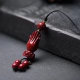 Cinnabar Buddha Hand Key Chain Chinese Charm Amulet Bag Buckle Pendant