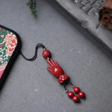 Cinnabar Buddha Hand Key Chain Chinese Charm Amulet Bag Buckle Pendant