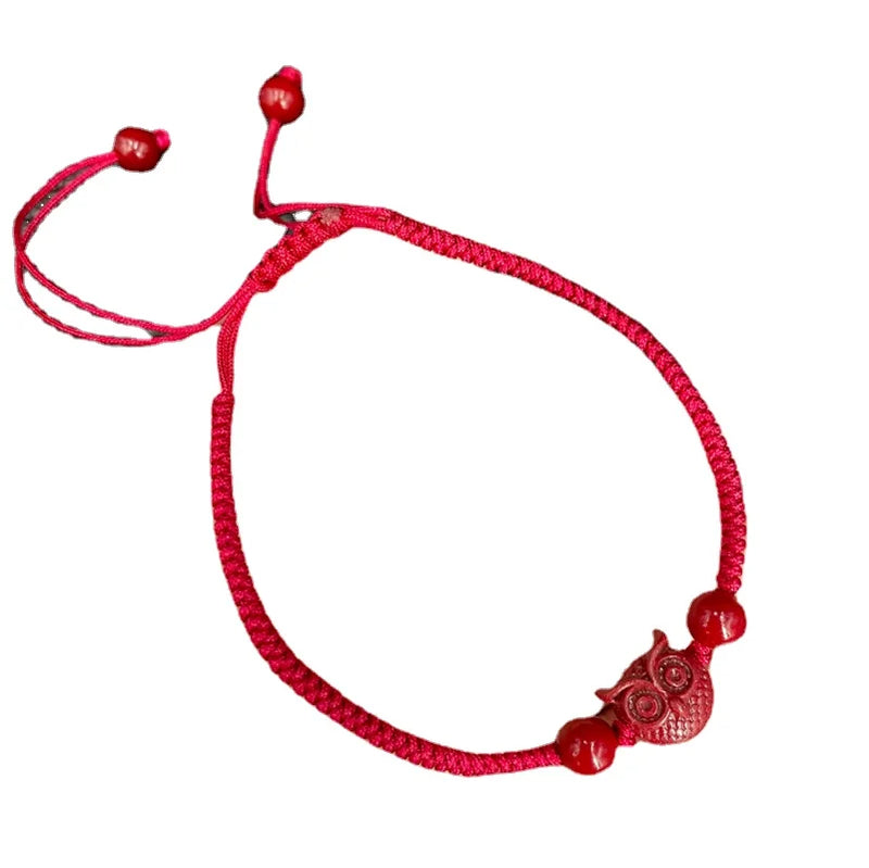 Cinnabar Chinese Owl DIY Bracelet Red Bangles Knotted Jewelry