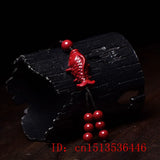 Cinnabar Goldfish Key Chain Carved Charm Amulet Red