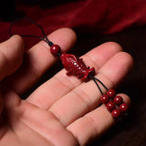 Cinnabar Goldfish Key Chain Carved Charm Amulet Red