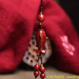 Cinnabar Goldfish Key Chain Chinese Charm Amulet Bag Buckle Pendant