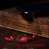 Cinnabar Goldfish Key Chain Carved Charm Amulet Red