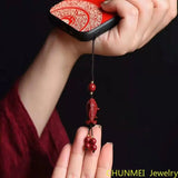 Cinnabar Goldfish Key Chain Chinese Charm Amulet Bag Buckle Pendant