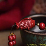 Cinnabar Goldfish Key Chain Chinese Charm Amulet Bag Buckle Pendant