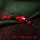 Cinnabar Goldfish Key Chain Carved Charm Amulet Red