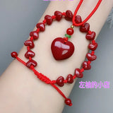 Cinnabar Jade Love Pendant Necklace Bracelet Chinese Hand-Carved Healing