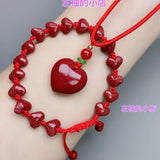 Cinnabar Jade Love Pendant Necklace Bracelet Chinese Hand-Carved Healing