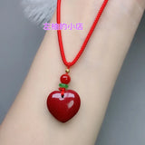 Cinnabar Jade Love Pendant Necklace Bracelet Chinese Hand-Carved Healing