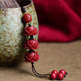 Cinnabar Lotus Key Chain Chinese Natural Charm Amulet Bag Buckle Pendant