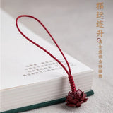 Cinnabar Lotus Key Chain Chinese Natural Charm Amulet Bag Buckle Pendant