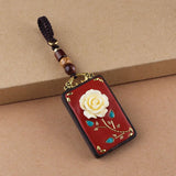 Cinnabar Lotus Key Chain Chinese Natural Amulet Bag Buckle Pendant Red
