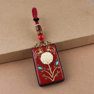 Cinnabar Lotus Key Chain Chinese Natural Amulet Bag Buckle Pendant Red