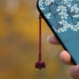 Cinnabar Lotus Key Chain Chinese Natural Charm Amulet Bag Buckle Pendant
