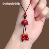 Cinnabar Lotus Key Chain Chinese Natural Charm Amulet Bag Buckle Pendant