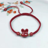 Cinnabar Rabbit Bracelet Natural Charm Amulet Hand Knotting DIY W
