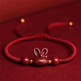 Cinnabar Rabbit Bracelet Natural Charm Amulet Hand Knotting DIY W