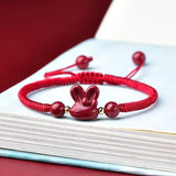 Cinnabar Rabbit Bracelet Natural Charm Amulet Hand Knotting DIY W