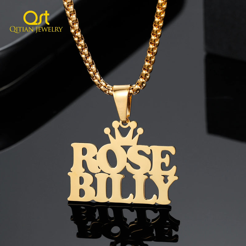 Crown Name Necklace Double Names Pendant Stainless Steel Jewelry Nameplate Chain
