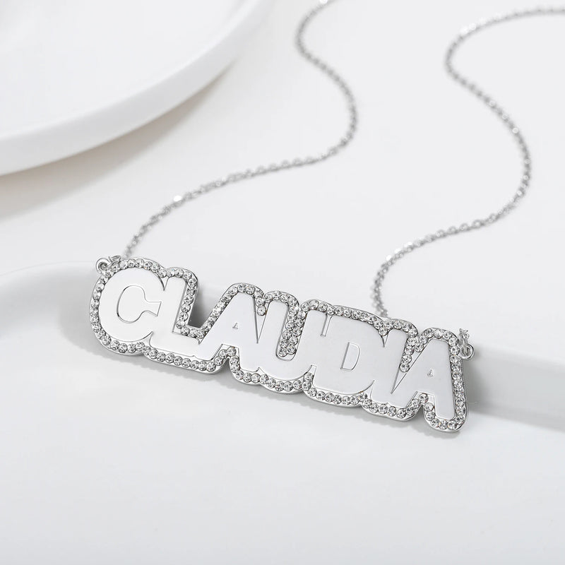 Crystal Name Necklace Rhinestone Zircon Names Plate