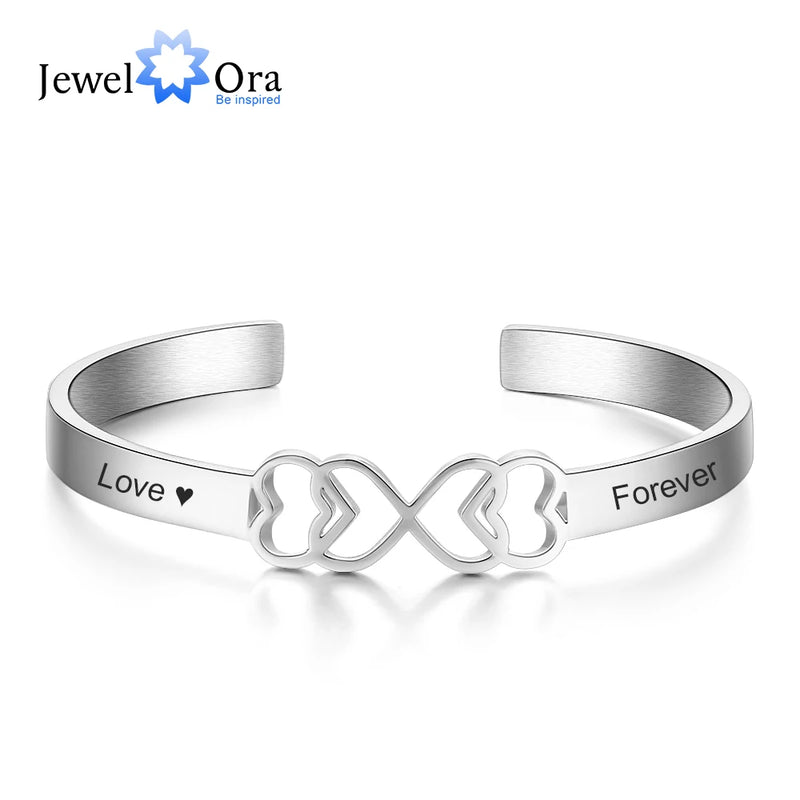 Personalized Heart Stainless Steel Cuff Bracelet - JewelOra BA102651