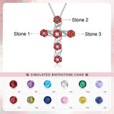 Personalized Rose Flower & Cross Name Necklace with Birthstone