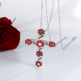 Personalized Rose Flower & Cross Name Necklace with Birthstone