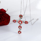 Personalized Rose Flower & Cross Name Necklace with Birthstone