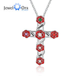 Personalized Rose Flower & Cross Name Necklace with Birthstone