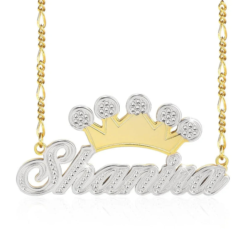 Double Plated Pendant Crown Personalized Name Necklace