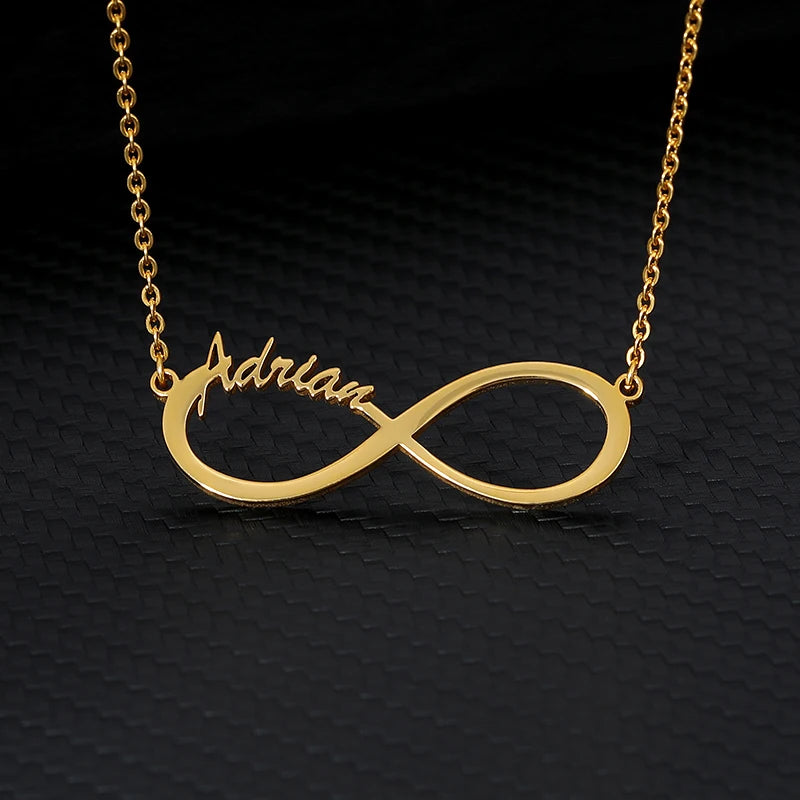 Double Heart Infinity Name Necklace Personalized Body Jewelry