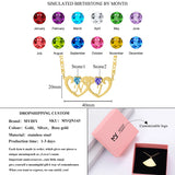 Double Heart Pendant Necklace 2 Birthstones Personalized Name Engraved Jewelry