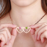 Double Heart Pendant Necklace 2 Birthstones Personalized Name Engraved Jewelry
