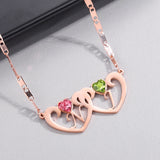 Double Heart Pendant Necklace 2 Birthstones Personalized Name Engraved Jewelry