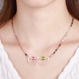 Double Heart Pendant Necklace 2 Birthstones Personalized Name Engraved Jewelry