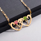Double Heart Pendant Necklace 2 Birthstones Personalized Name Engraved Jewelry