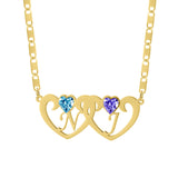 Double Heart Pendant Necklace 2 Birthstones Personalized Name Engraved Jewelry