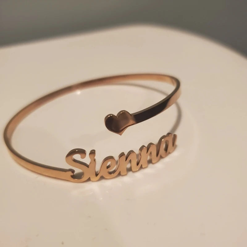Personalized Double Nameplate Bracelet Cuff Bangle - Birthday Gift
