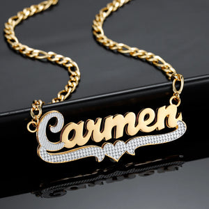 Two Tone Heart Nameplate Personalized Stainless Steel Necklace