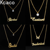Double Layers Name Necklace Heart Butterfly Birthstone Zircon Pendant