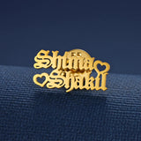 Double Name Brooch Stainless Steel Letter Badges with Safety Pin
